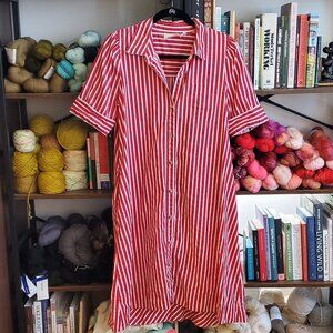 Anthropologie Maeve Red and White Stripe Poplin Dress